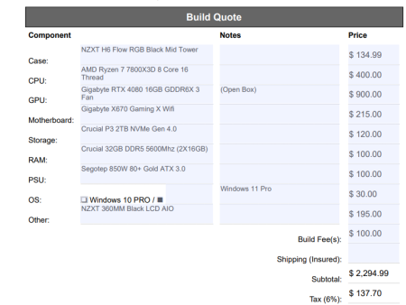 Sam Williams - Custom Gaming PC Extra Fee Discount